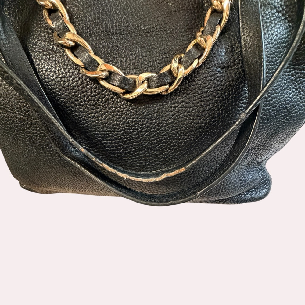 Michael Kors Black Pebbled Leather Chain Tote Gold Large Bag - Picture 16 of 16